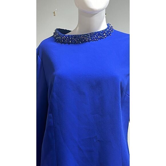 Teri Jon Blue Tulip Sleeve Crepe Cocktail Dress Size 16 - Picture 8 of 12